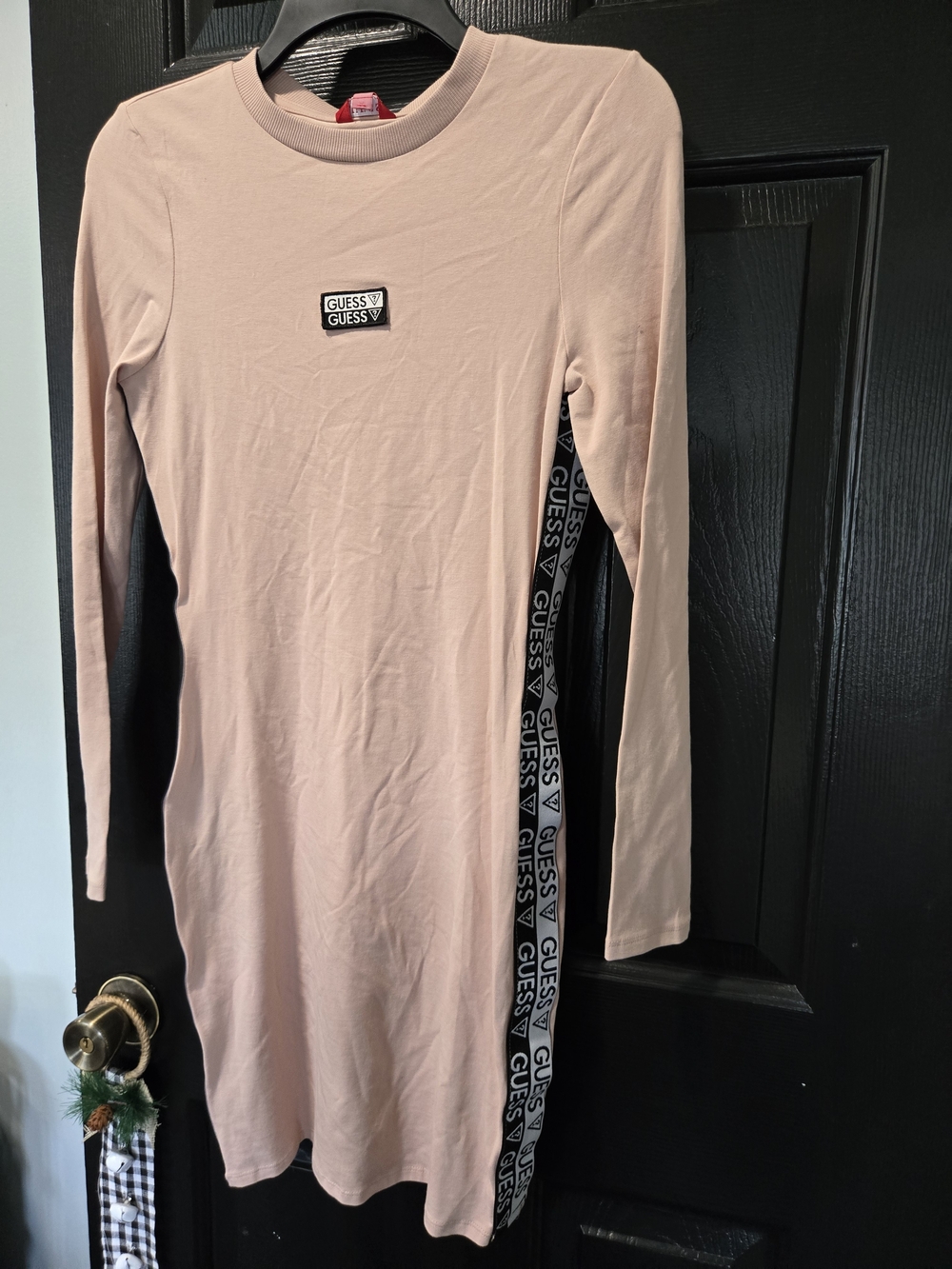 GUESS Women's Long Sleeve Pink Logo Dress Top